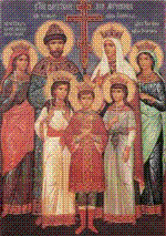 Tsaari Nikolai II perheineen pyhimyksiksi kuvattuina ikonissa