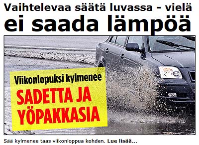 Sadetta ja yöpakkasia