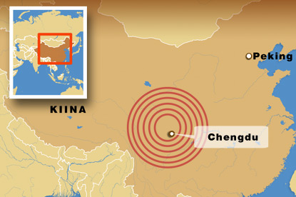 kiinan kartta, johon on merkitty räjähdysalue