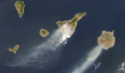 Tenerifan ja Gran Canarian maastopalot satelliittikuvassa